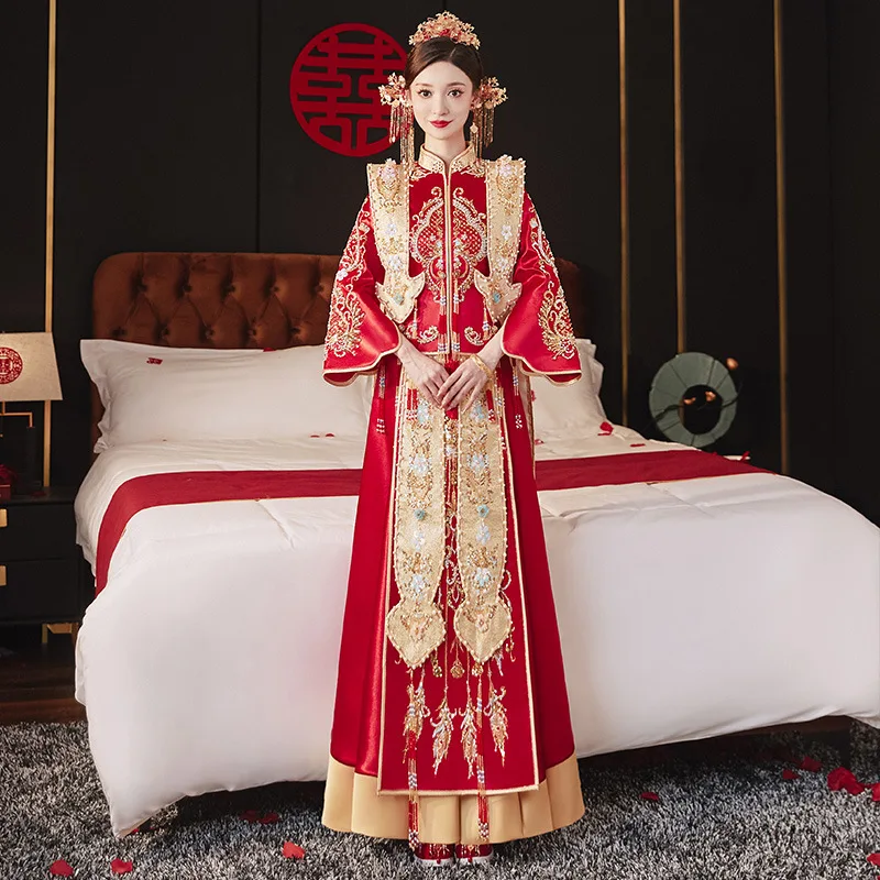 

Yourqipao Traditional Xiuhe Clothing 2023 Summer New Chinese Wedding Dress Satin Ancient Hanfu Custume Bridal Gowns For Women