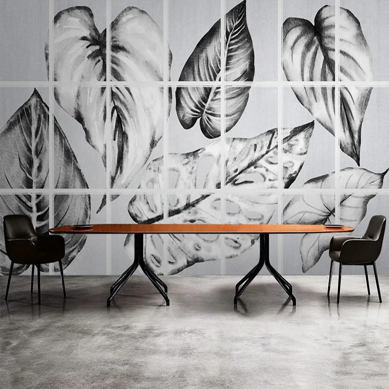 Custom Mural Vintage Hand Painted Black White Leaf Pattern Wallpaper For Living Room Bedroom Background Decorative Backdrop