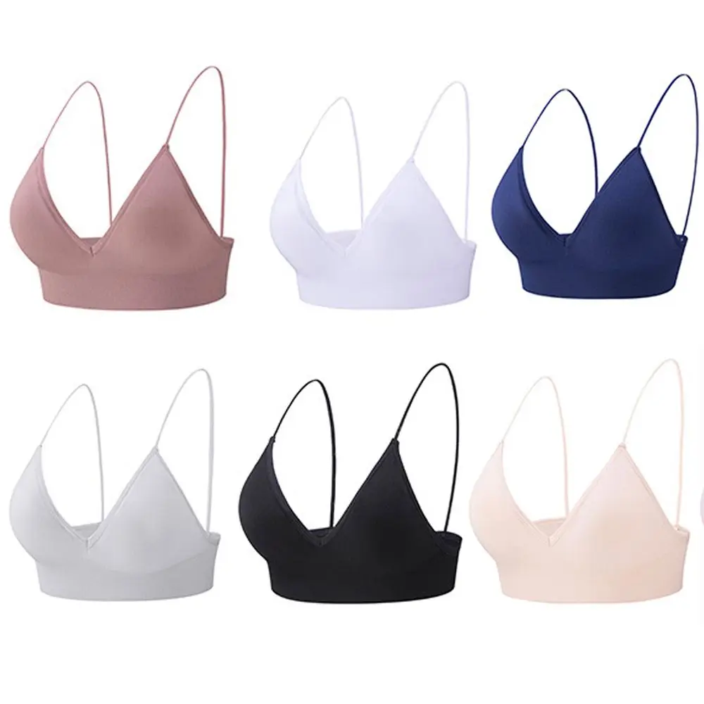 

For Girls Seamless Triangle Cup Boneless Women Crop Top Deep V Bralettes Fitness Yoga Top Sports Bra