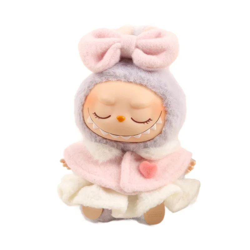 Labubu 인형 귀여운 겨울 라이트 핑크 목도리 커버 17cm 봉제 인형 의류 액세서리 Labubu I II 아이돌 인형 앉아 파티