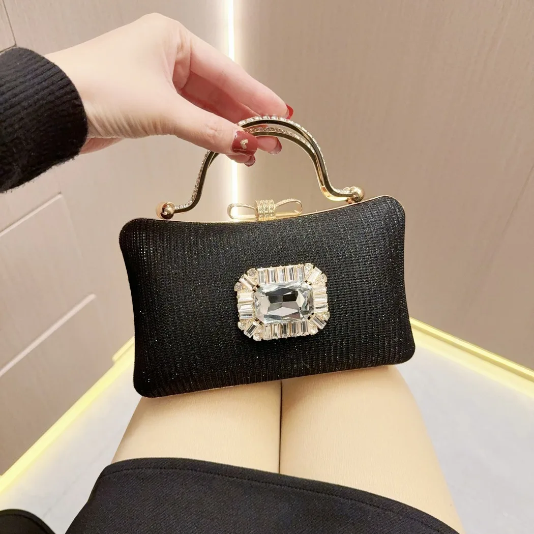 Gold Silver Black Fashion Charm Evening Bags Ladies Small Clutches Fine Rhinestone Prom Party Handbags For Women Shoulder Bag