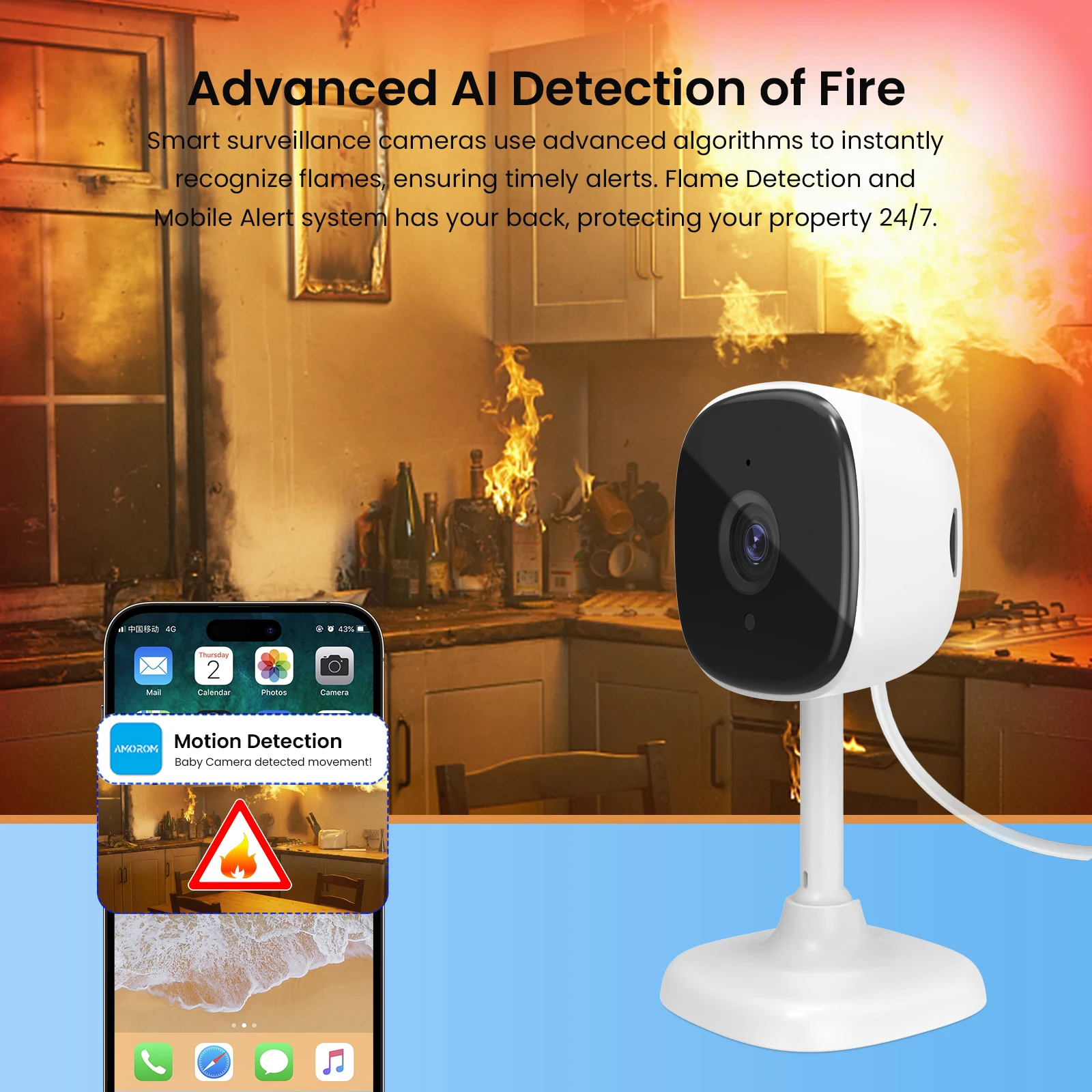 AMOROM Indoor Camera 1080P WiFi Security Camera 2-Way Talk Night Vision Motion Detection SD Card Cloud Storage Wired Camera