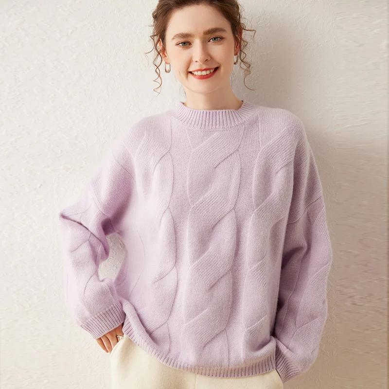 Autumn Winter 100% Cashmere Sweater O-Neck Women\'s High Quality Solid Pullover Female Loose Large Size Thickened Knitted Jumper