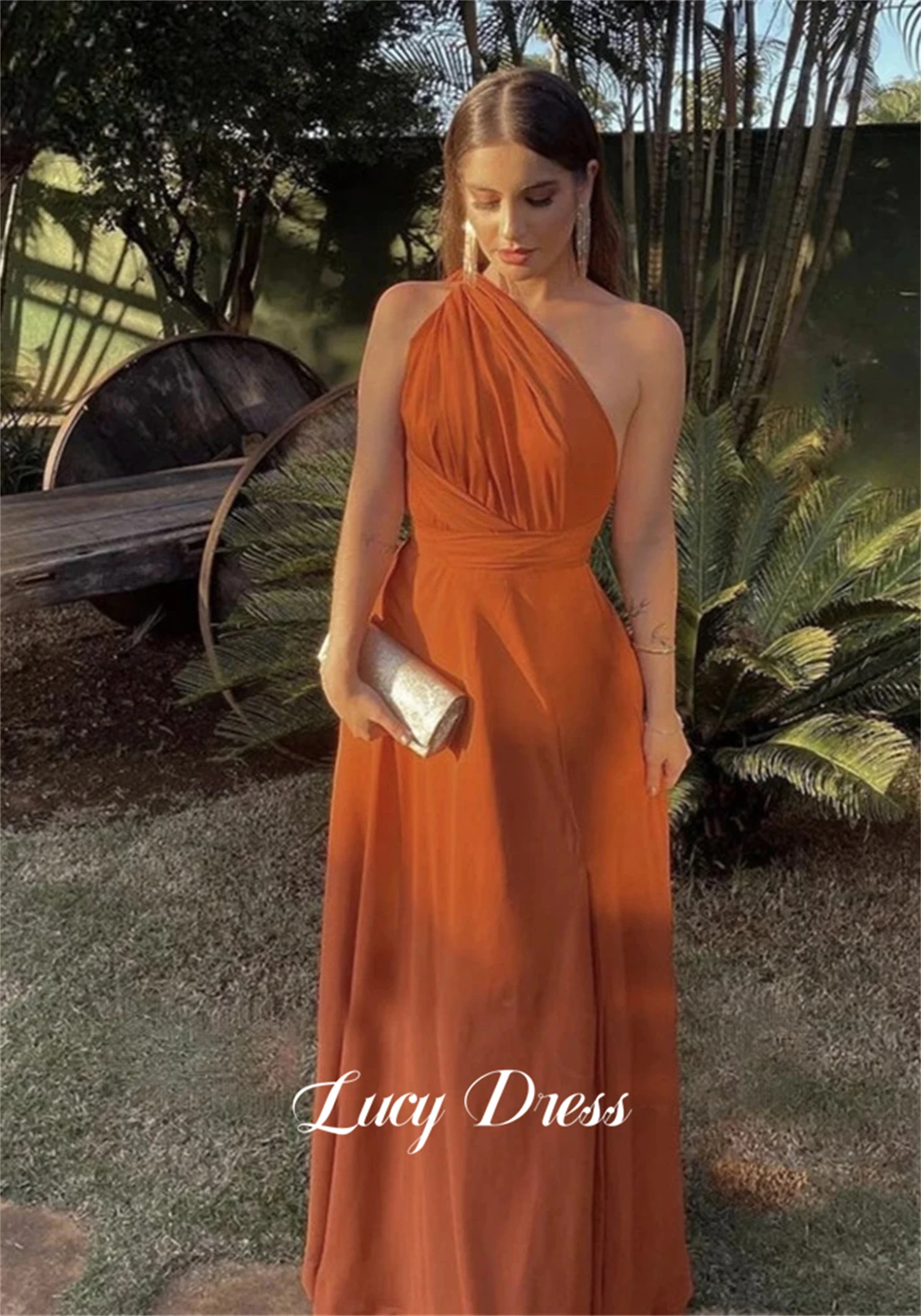 Wedding Party Dress Chiffon Graduation Gown Straight Customized Bridesmaid Dresses Orange Color Robe De Soiree Femmes Evening