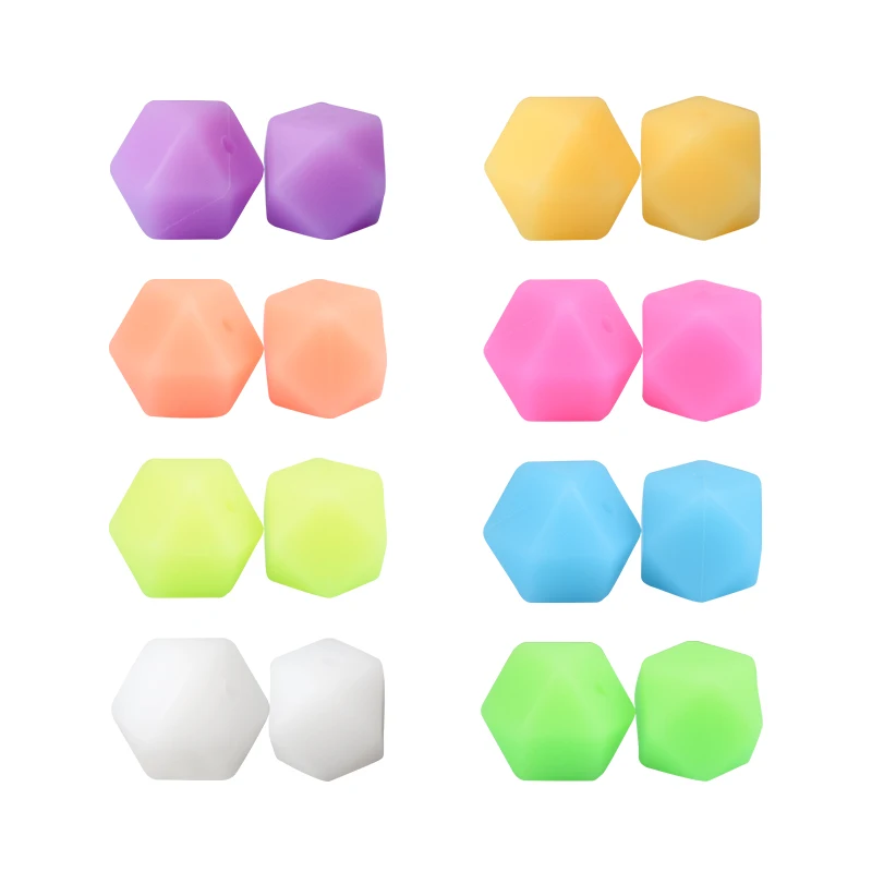 Lofca 20pcs 14mm Mini Hexagon Luminous Beads Glow In The Dark BPA Free Silicone Loose Marking DIY Chewable Colorful For Kids