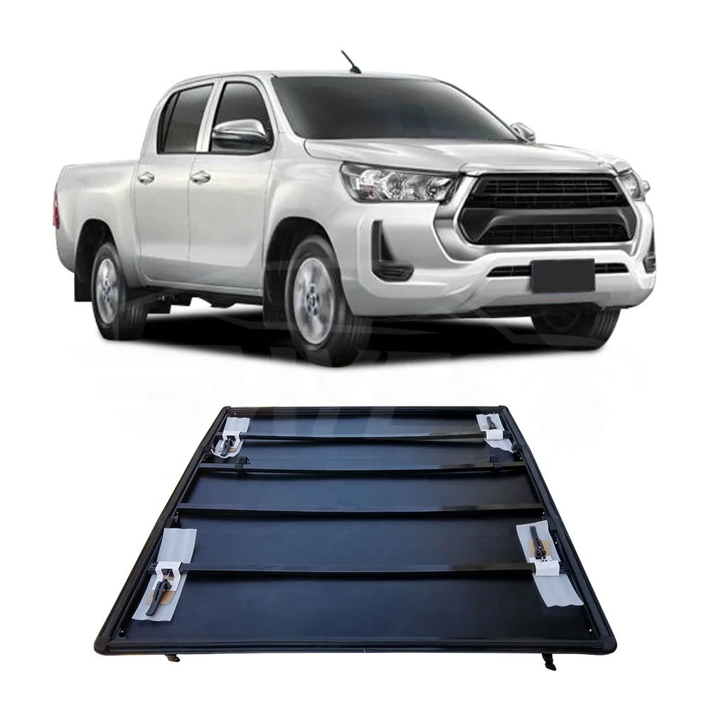 Custom Waterproof Pickup Truck Auto Parts No Drill Installation Aluminum Soft Tri Fold Tonneau Cover For Hilux 2021