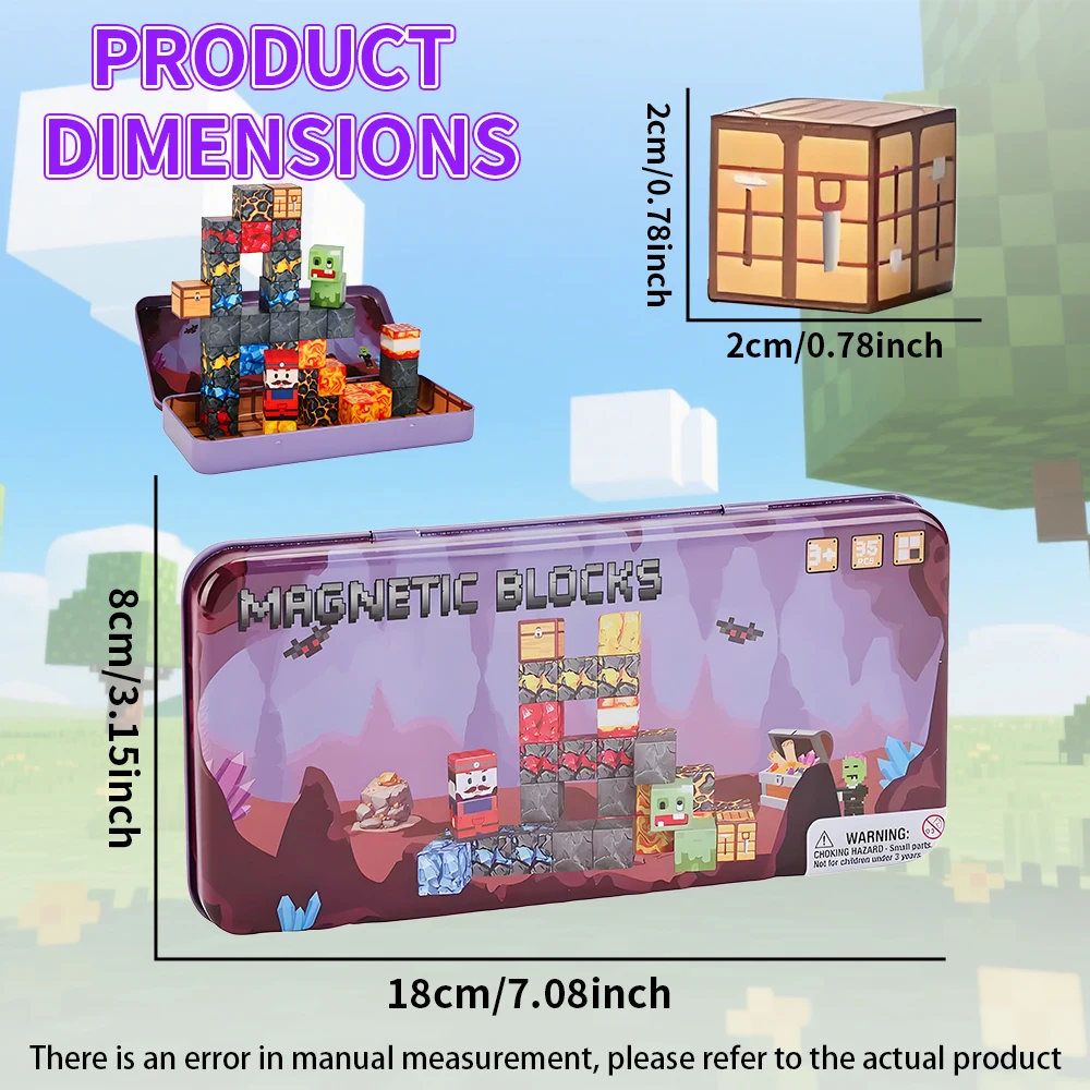 マグネットブロック マグネットボックス付き-35個 マグネットキューブ、磁気タイル 子供用キューブ組み立て 旅行ゲームおもちゃ、ロードトリップ感覚玩具