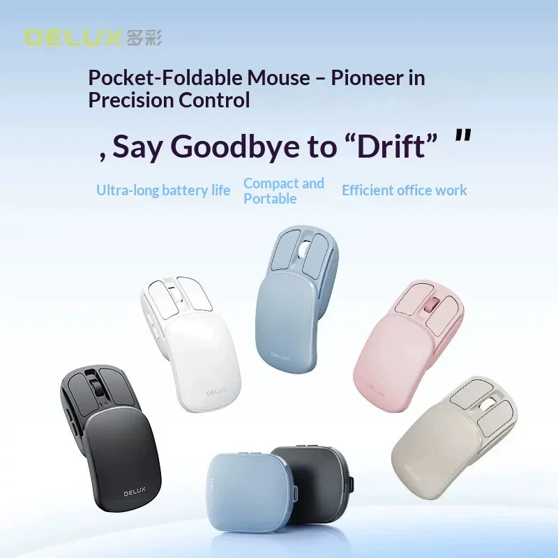 DELUX MF20 Foldable Sliding Cover Wireless Mouse, Bluetooth & 2.4G Dual Mode, Silent Click, Mini Pocket Portable AI Business
