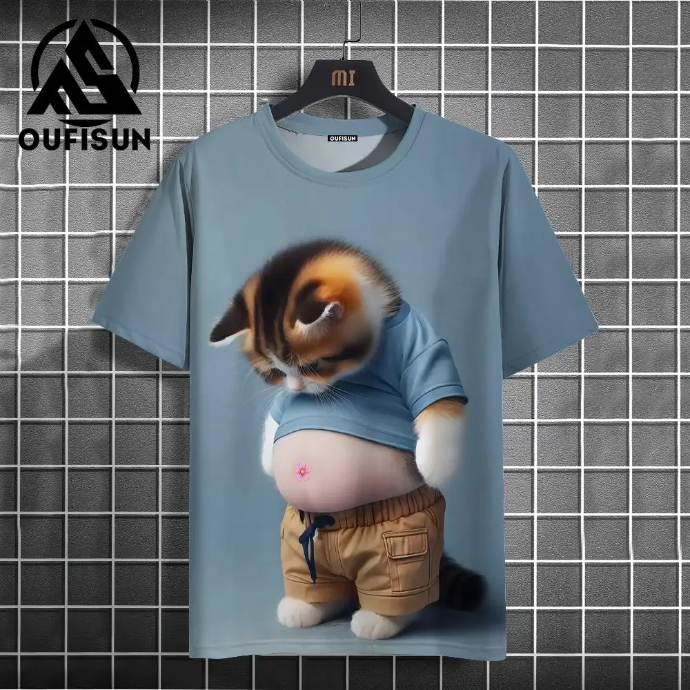 Camiseta con estampado 3D de animales para hombre y mujer, camisa de manga corta de gran tamaño, cuello redondo, informal