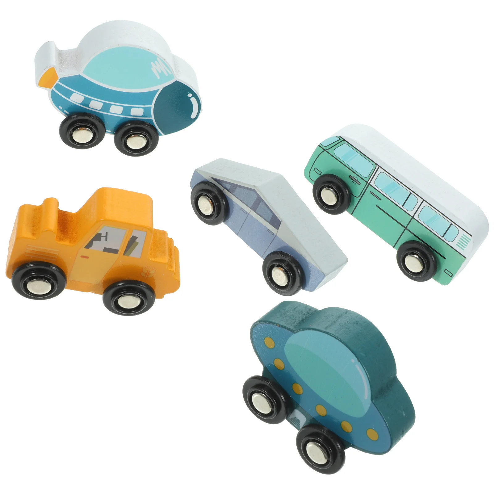 

5 Pcs Wooden Train Toy Bright Color Kids Educational Plaything Toddler Train Set Non Remote Control Compatible