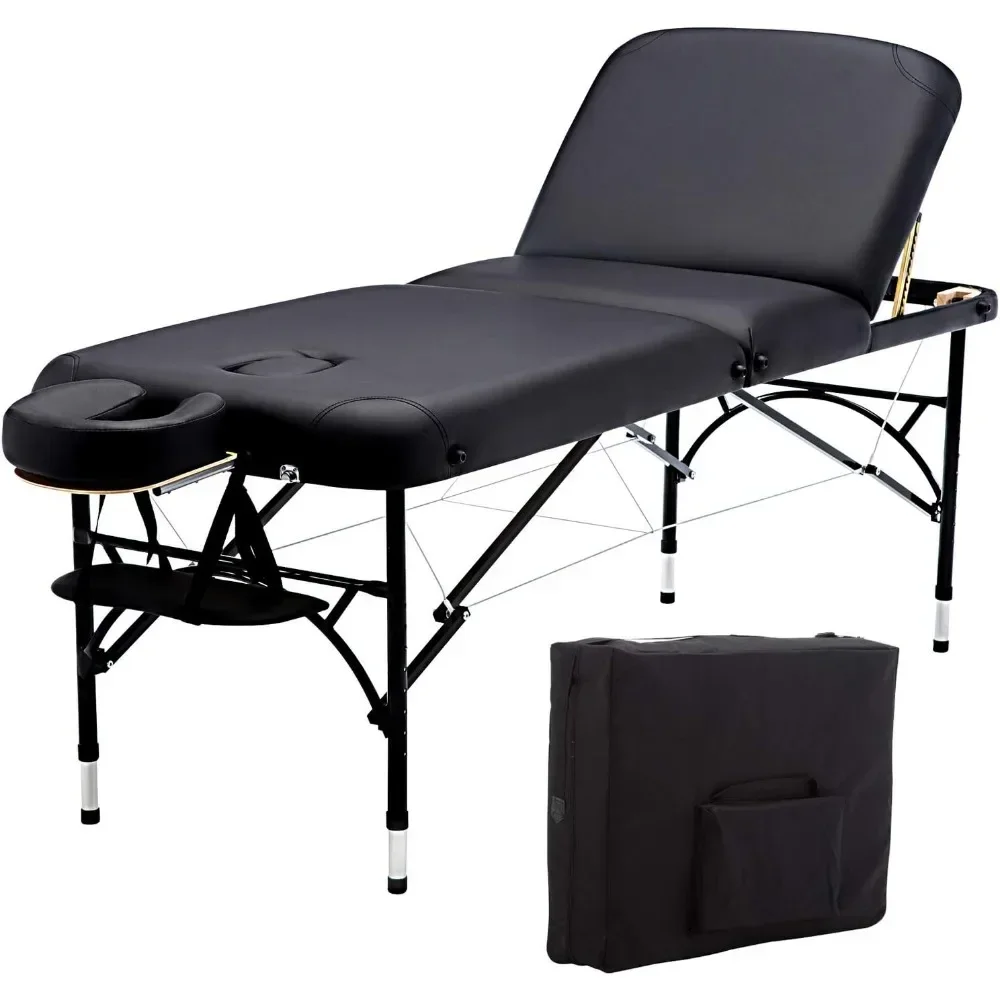 

28" Width 3 Folding Portable Lightweight Massage Table Facial Salon Spa Tattoo Bed with Aluminium Leg