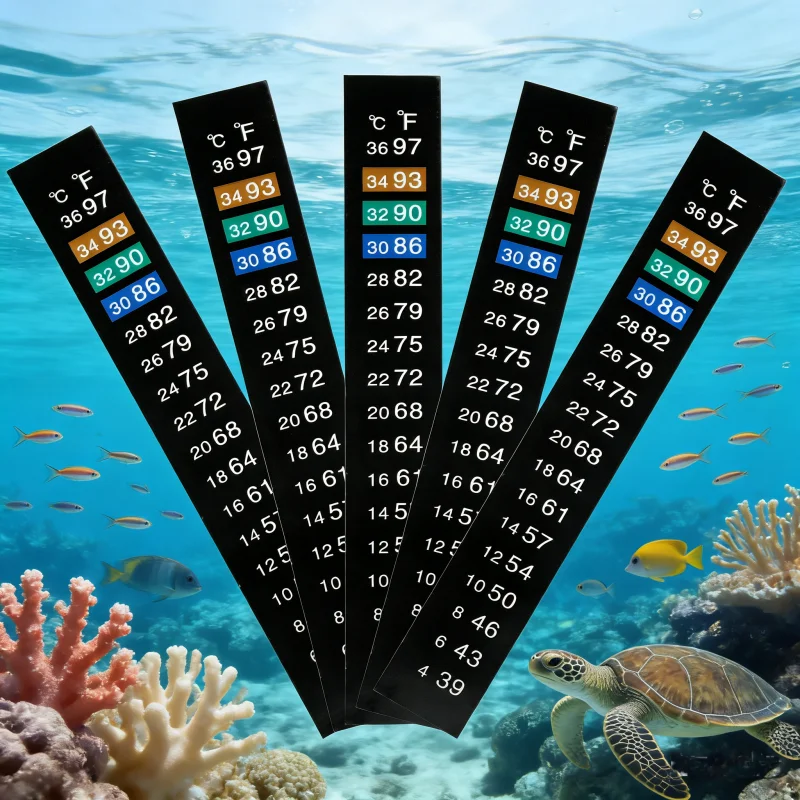 5Pcs/10Pcs Aquarium Aquarium Streifen Stick-auf discolor Thermometer Aufkleber Klebstoff Klebrige Dual Skala Aufkleber temperatur Werkzeuge – Detail 1