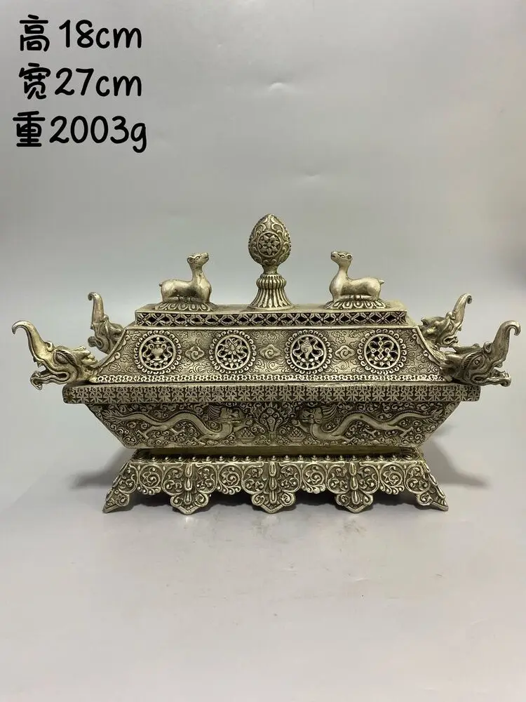 tibetan religious culture ritual offerings silver dragon elephant censer statue