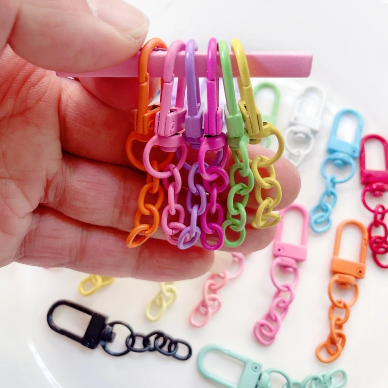 10/20pcs Keyring Lobster Clasp Spring Buckle With Chains Colored Keychains For Diy Jewelry Making Key Ring Hooks Bags Buckle