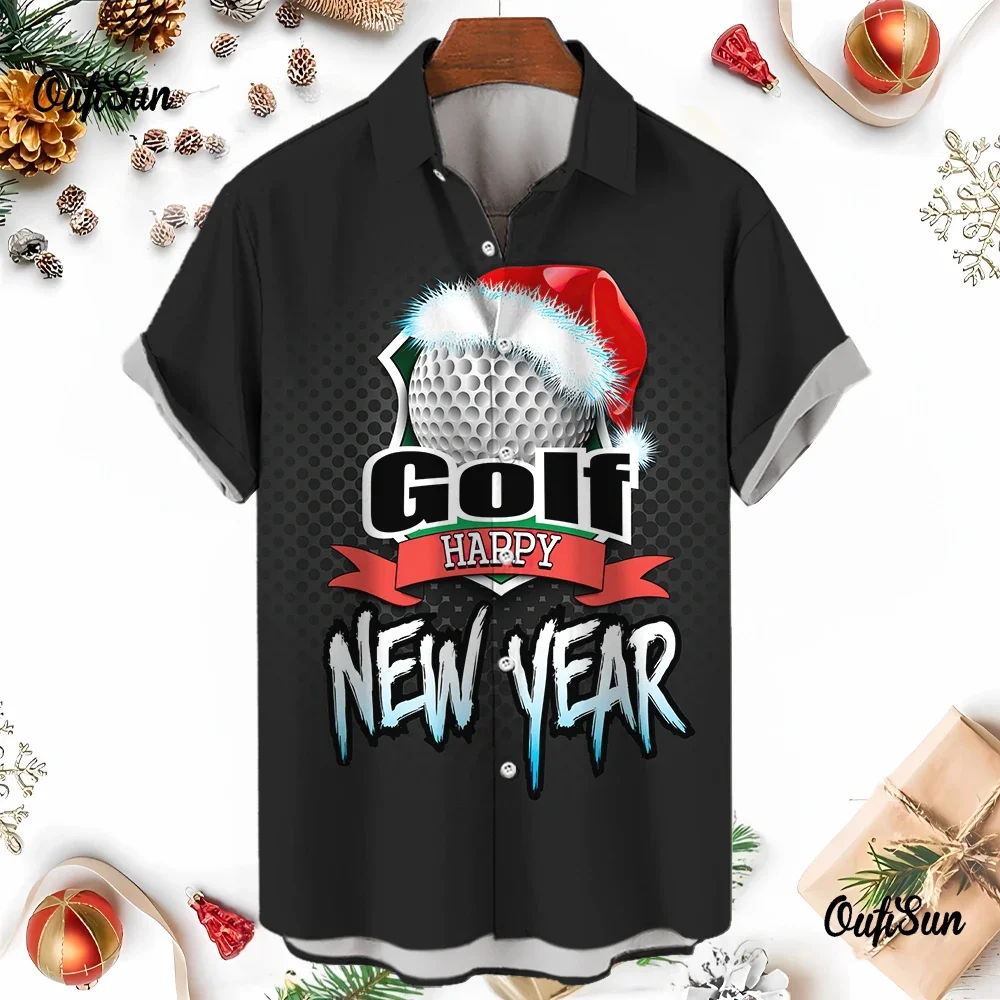 

Рождественская мужская рубашка для гольфа с 3D принтом, праздничная повседневная рубашка с коротким рукавом, мужская модная свободная гавайская рубашка, праздничный рождественский наряд