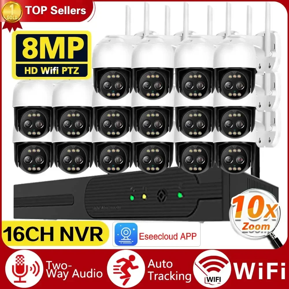 

16CH Wireless NVR Recorder For Eseecloud 10X Zoom 4K Wifi CCTV Auto Tracking 8MP Surveillance PTZ Camera Security Video System