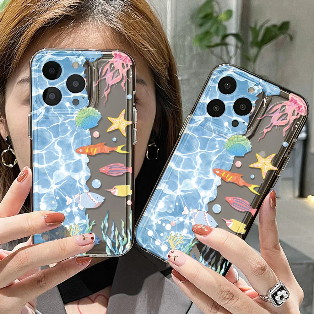 Soft Beach And Marine Life Phone Case For iPhone 17 Pro 16 Pro Max 17 13 16 15 14 12 Air11 Silicone Cover Funda Starfish Shells
