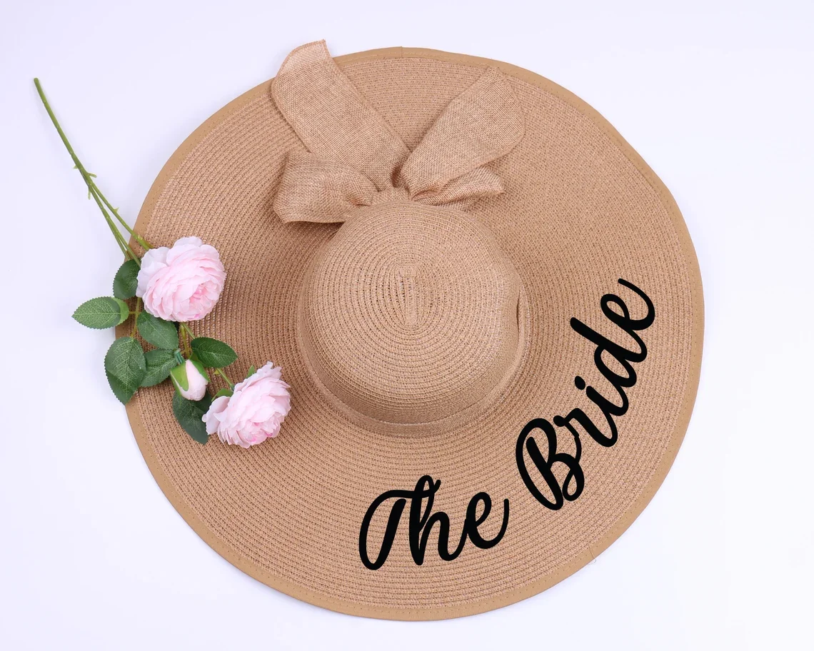 Personalized Floppy Hat Beach Sraw Sun Hat Monogram our Custom Text Bridesmaid Gift Idea Custom Text Bridesmaid Gift Beach Hat