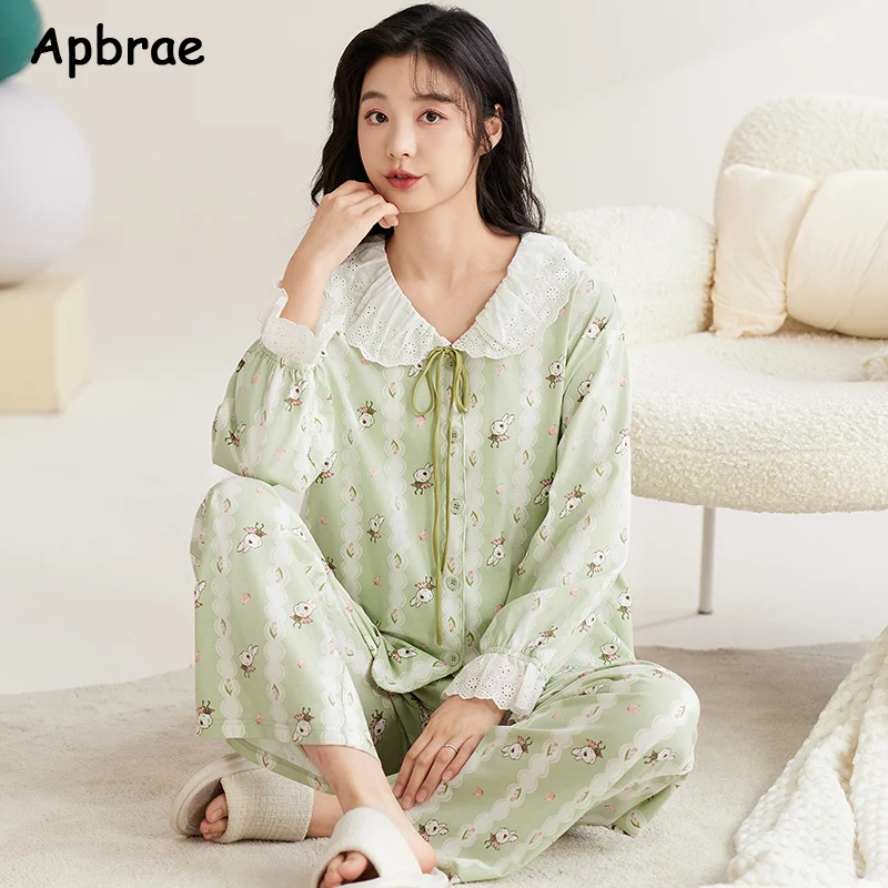 Cute Princess Style Pajama Autumn Winter New Women Pajamas Turn-down Collor Cotton Long Sleeves Sleepwear Woman Pijamas