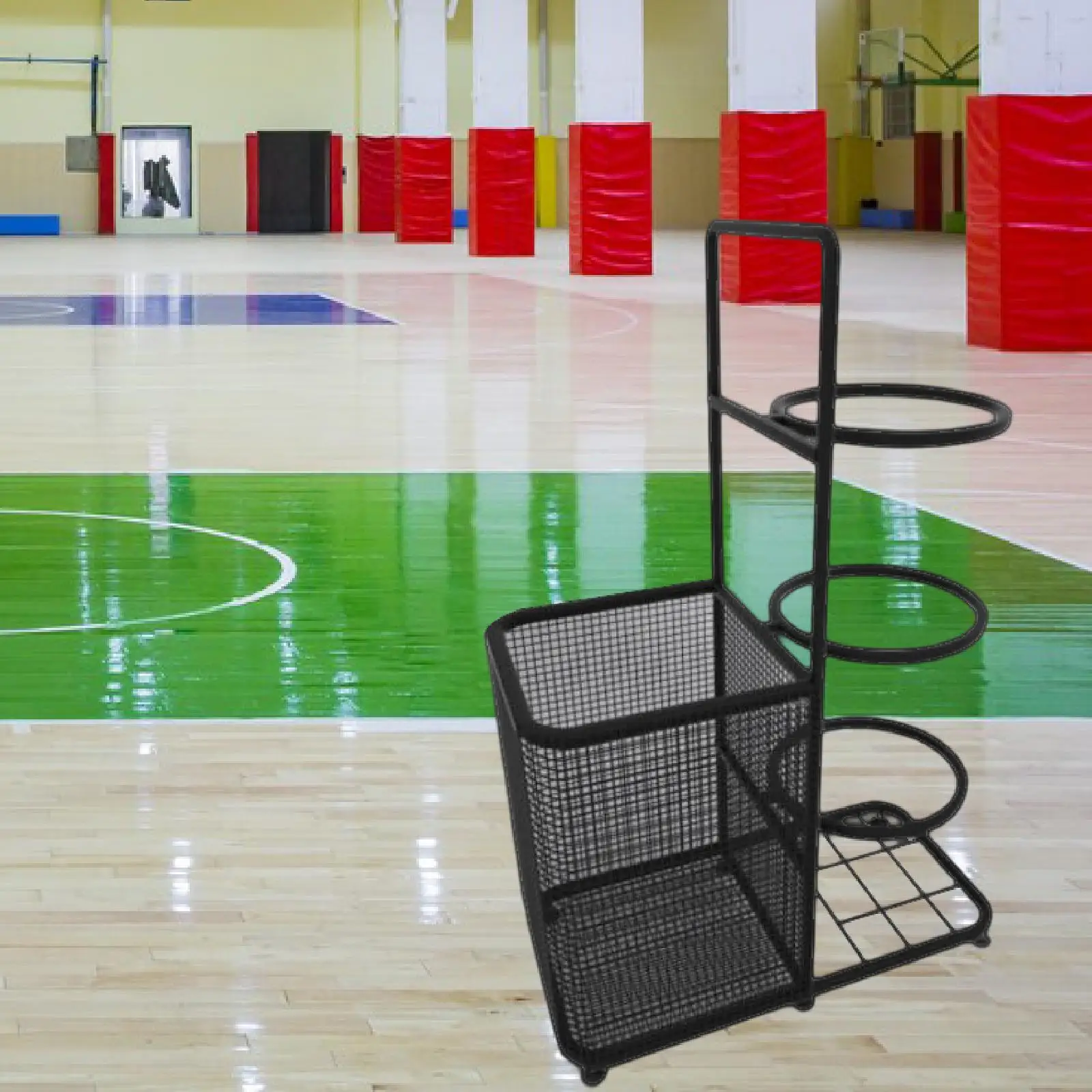 Basketball Storage Rack, Ball Rack Portable Vertical Indoor with Mesh Bag, Football Organizer Ball Storage Holder