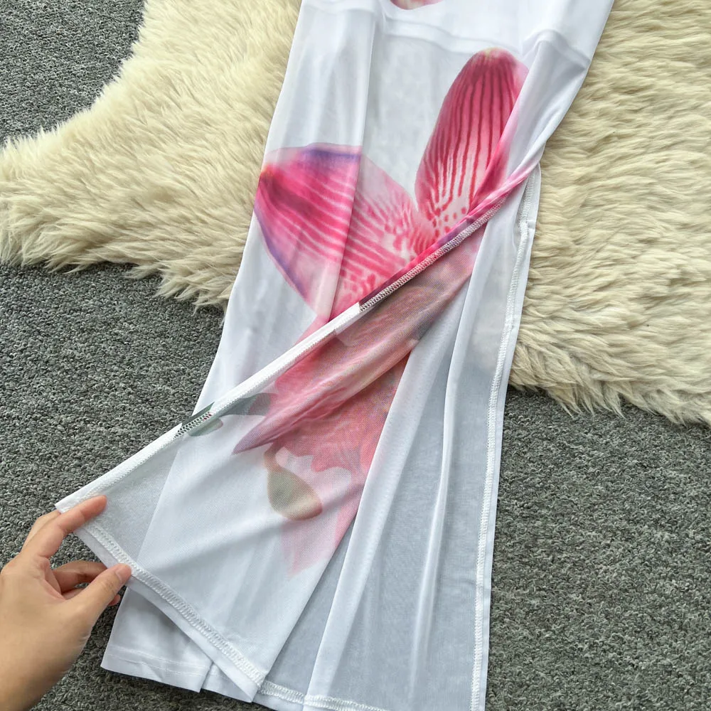 Chic vintage Diagonal collar print sleeveless slim Elegant Fairy korean fashion Boho Sundress women clothing Long dress