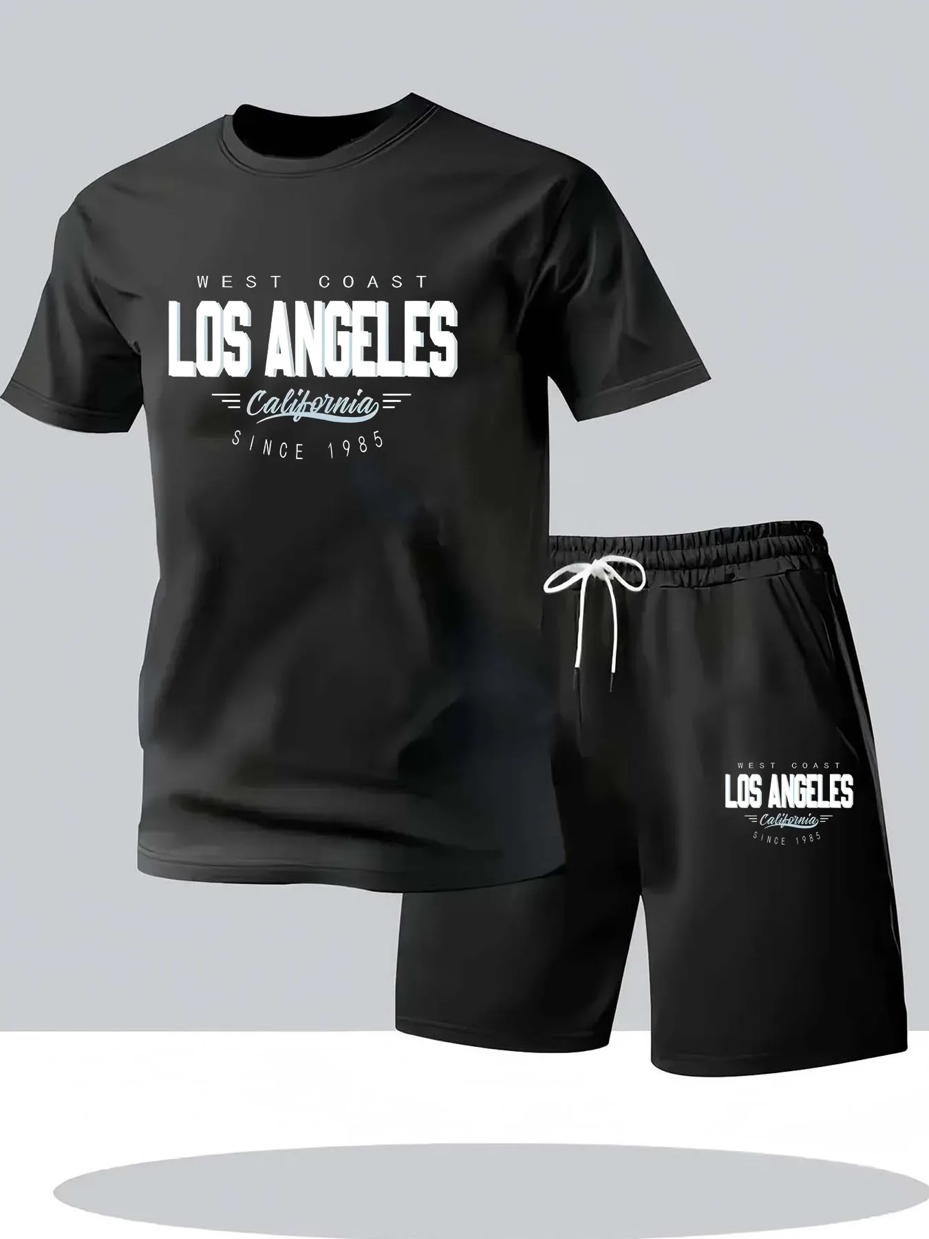 

Комплект из футболки + шорт, модный модный повседневный спортивный комплект из двух предметов, летний молодежный мужской комплект с короткими рукавами