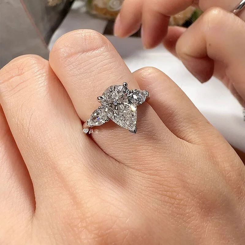 Factory  Lab Grown Diamond 5Ct Ring 14K White Gold Pear Cut Diamond CVD HPHT DEF VS-VVS Wedding band