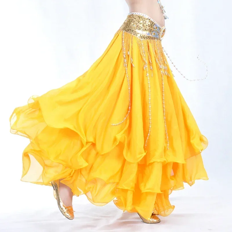 Belly Dance 12 Meters Large Skirt Three-tier Skirt Three-tier Chiffon Curling Belly Dance High-end Skirt without Waist Belt