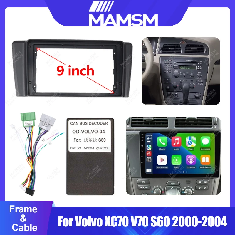 

Для Volvo XC70 V70 S60 2000-2004, 9-дюймовая пластиковая лицевая панель для автомагнитолы (левый руль), рамка приборной панели для установки Android мультимедийного плеера