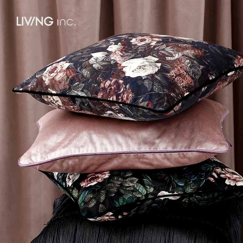 European Style Sofa Cushion Dark Flowers Light Luxury Velvet Living Room Sofa Pillow Lumbar Cushions Home Decoration Home Textil