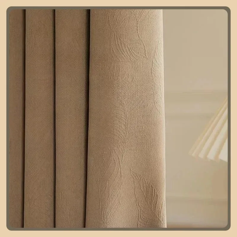 

Custom Size！luxury Jacquard Fabric Blackout Curtains for Living Dining Room Bedroom Modernhigh-grade Milk Tea Tulle Custom Size