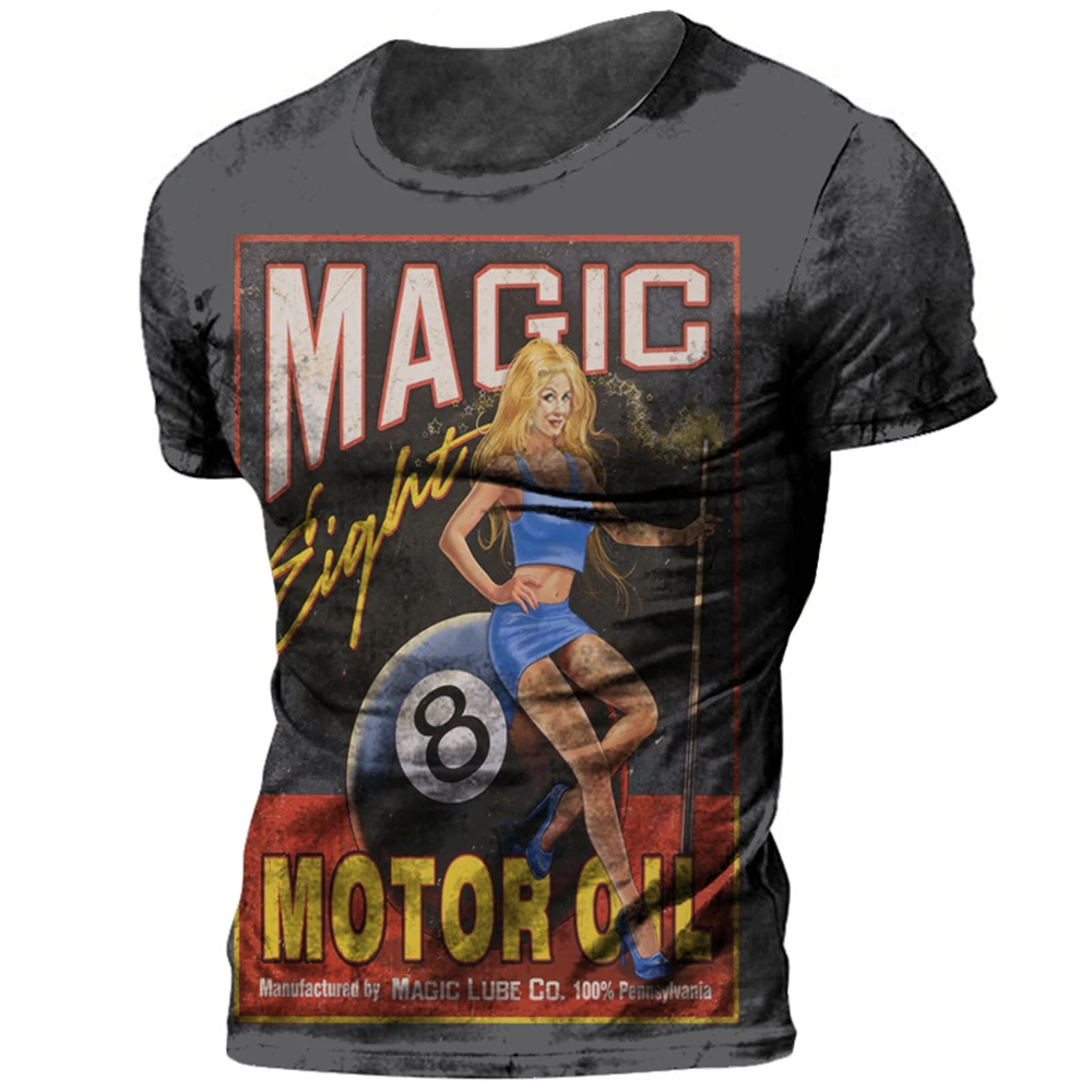 Vintage Motorcycle T Shirt For Men 3D Racing Girl Short Sleeve Tops Street Men\'s Biker T-shirt Oversized Tee Shirt Man Clothing
