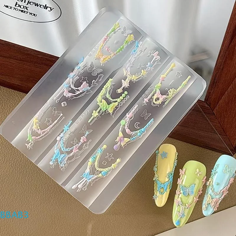 【B】4Pcs Cute Bowknot Ribbon Chain Nails Silicone Heart 3d Nail Mold Nail Art Decorations Silicone Pentagram Nail Art Accessories