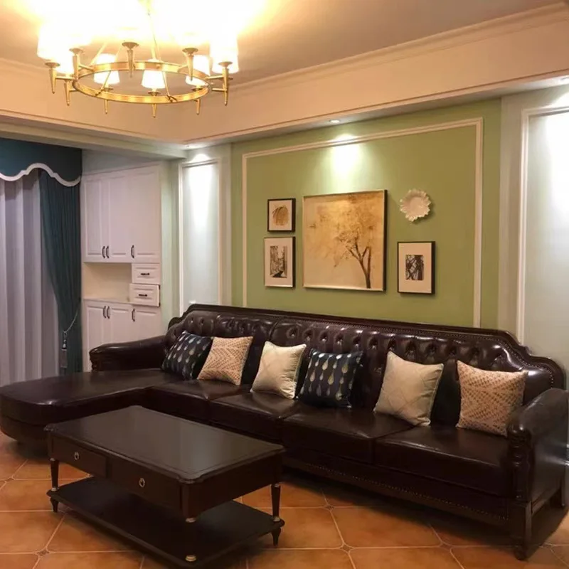 Corner leather cloth sofa, large and small apartment leather art living room all solid wood cowhide leather sofa
