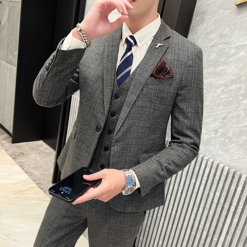 2023 Men's British Fashion Three-piece Set Slim Fit Suit Vest Trousers Ensemble Handsome Trendy All-in-one Banquet Blaze 15 S2a615fb65feb44eb9ac0bfa1150ce8d0f