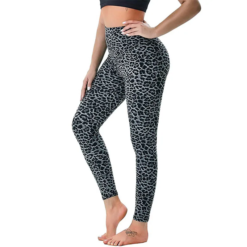 Fashion leopard print pants nine-point high-waisted leggings women's yoga slim-fit waistband hip lift sweatpants