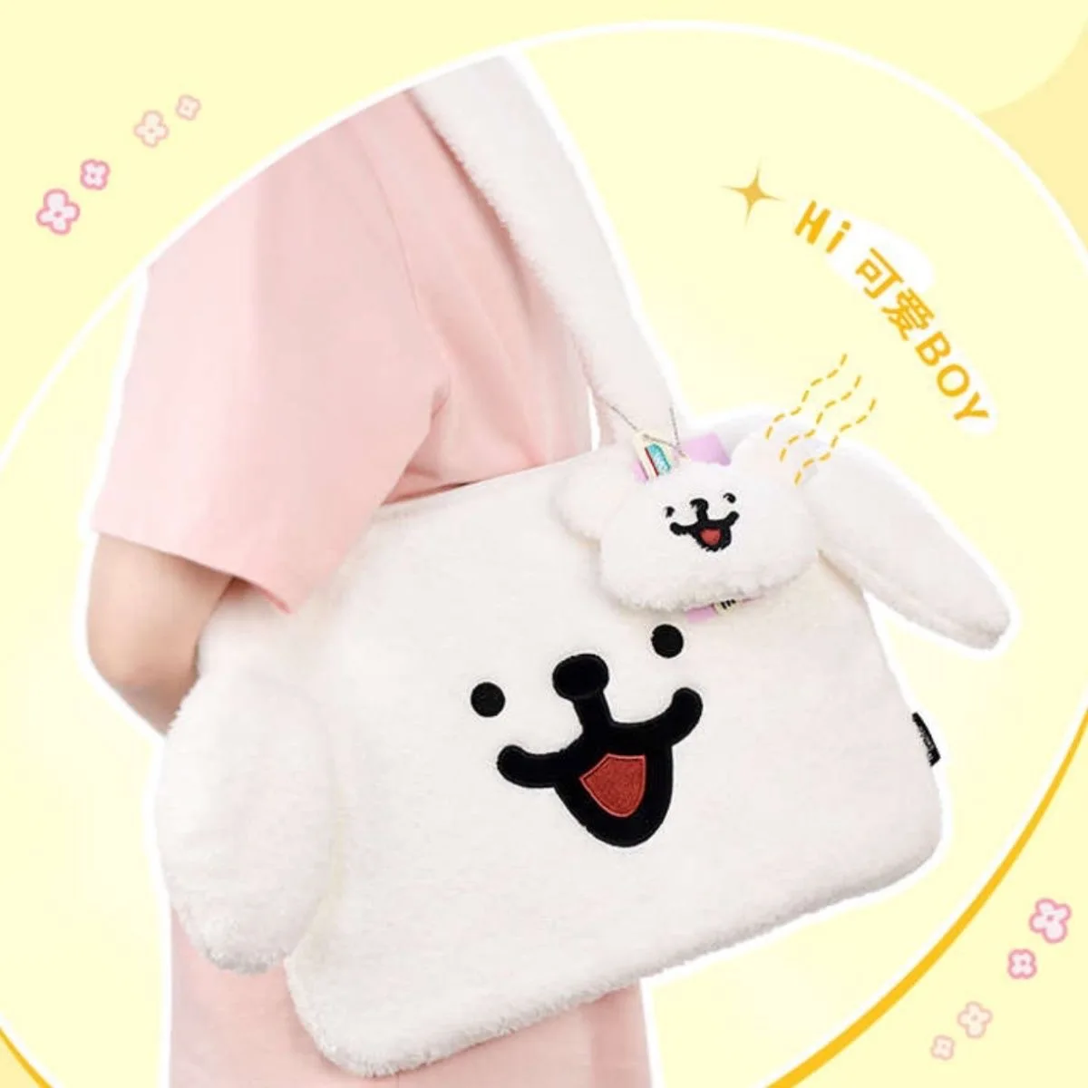 Cute Puppy Plush Laptop Bag Student Single Shoulder Bag Japanese Style Storage Pouch Tutoring Bag for Boys And Girls