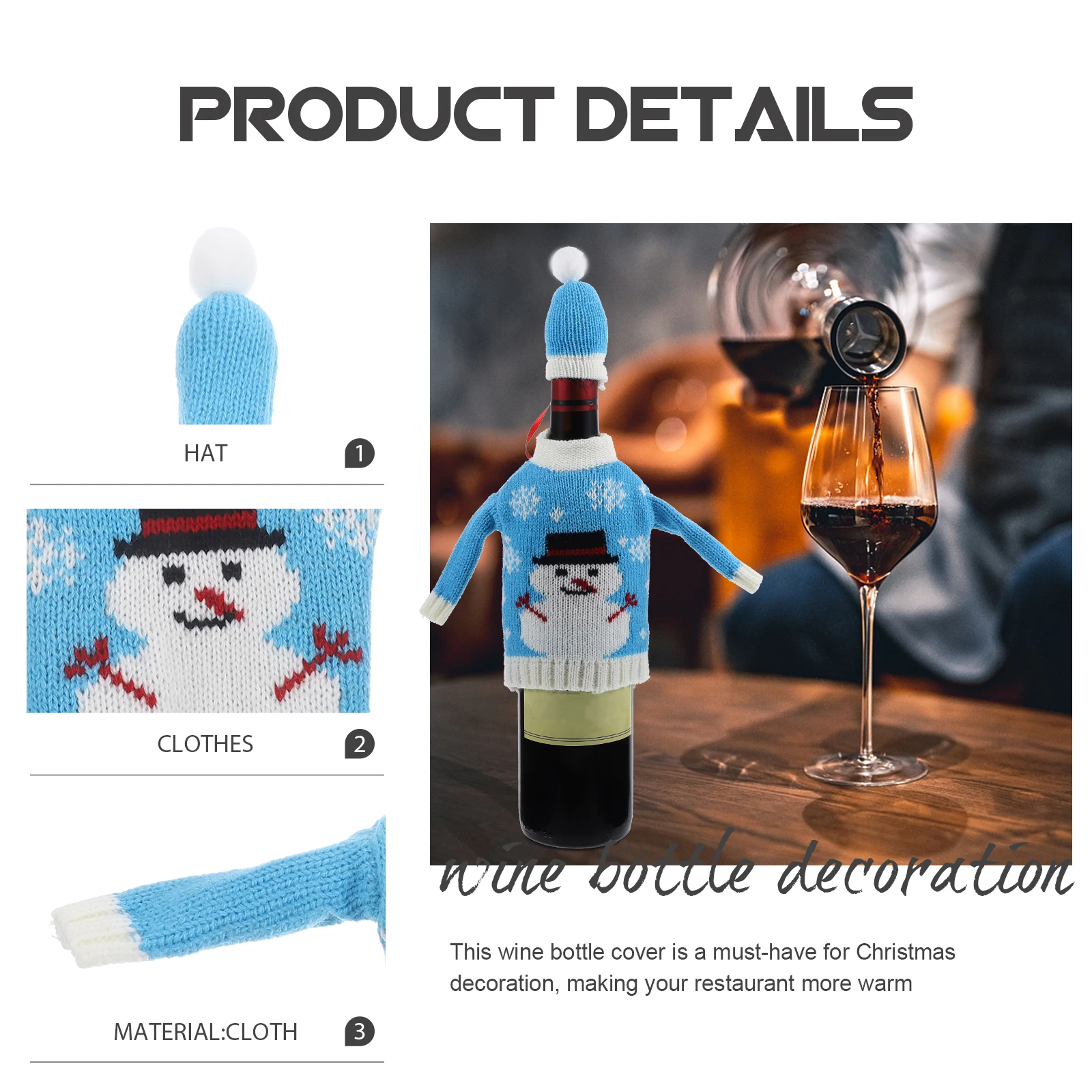 

1 Set Christmas Covers Knitted Reusable Decorative Hat For Red Party Restaurant Decoration Xmas Accessories Wine Decors Reusable