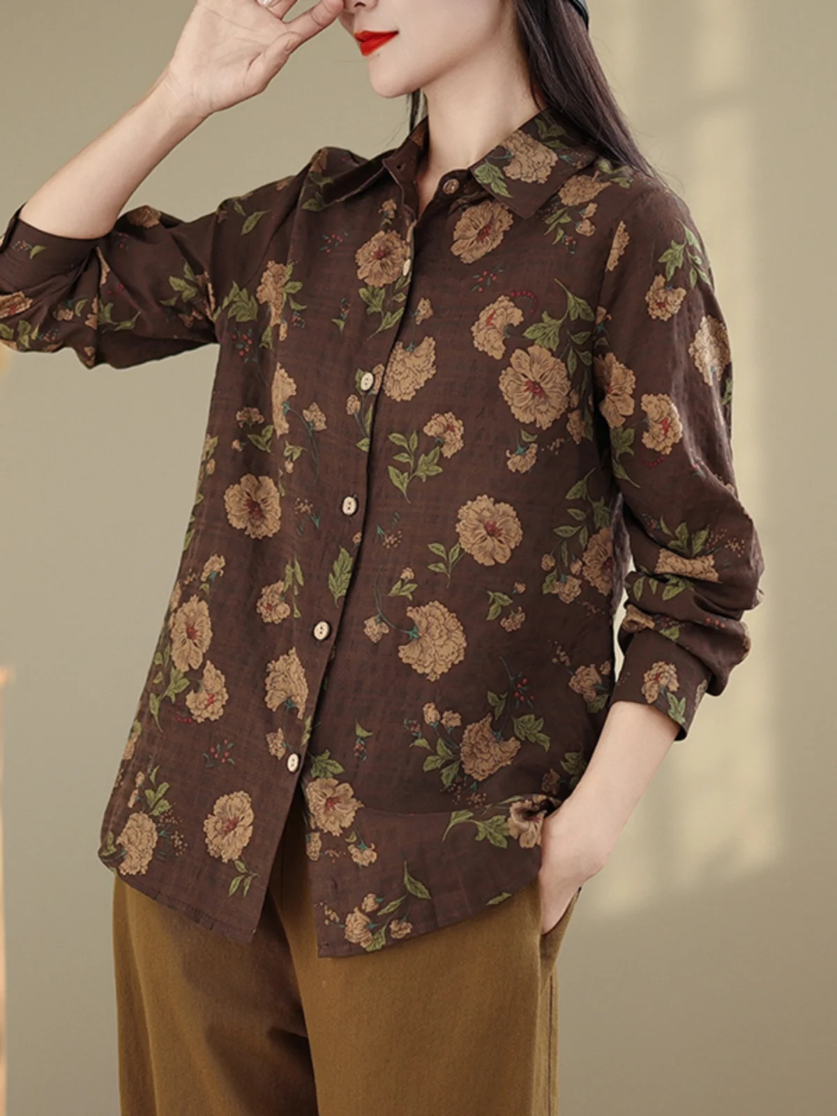 

Женский кардиган с цветочным принтом в стиле ретро, свободного кроя, с длинными рукавами, с воротником, удобный, универсальный, для весенней моды