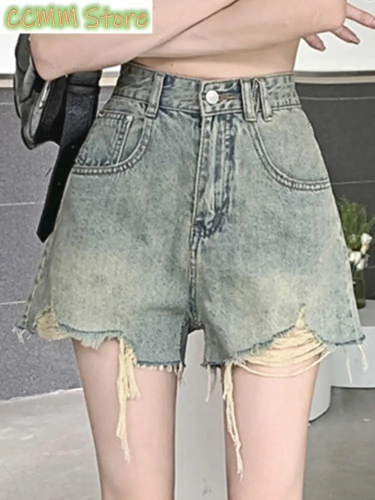 New Summer Bule Designer Shorts Women Pockets Korean Style Fashion Denim Pants Female High Waist Casual Vintage Pants