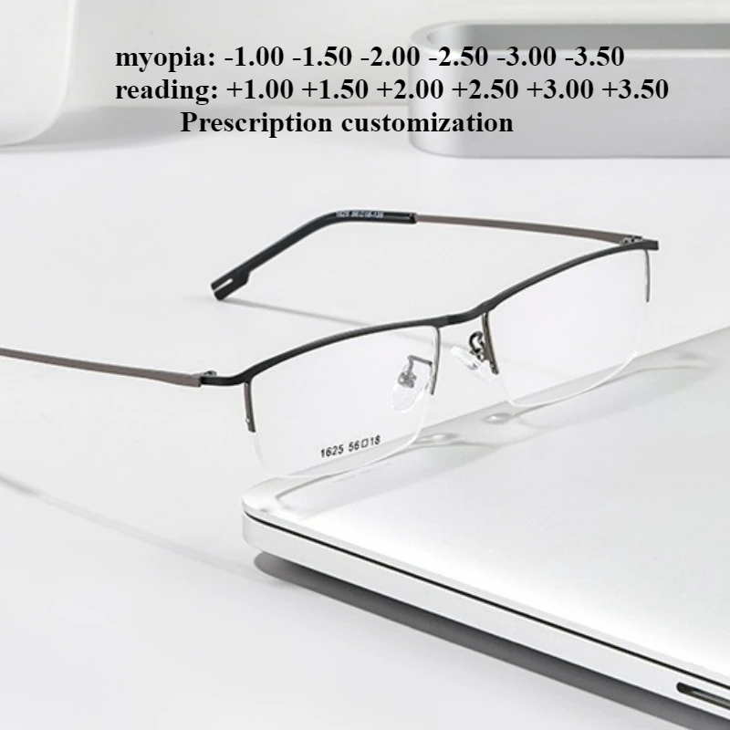 Fabricante de lotes mixtos para hombres de negocios, medio marco cuadrado, montura para miopía, gafas de lectura ultraligeras Retro antiluz azul