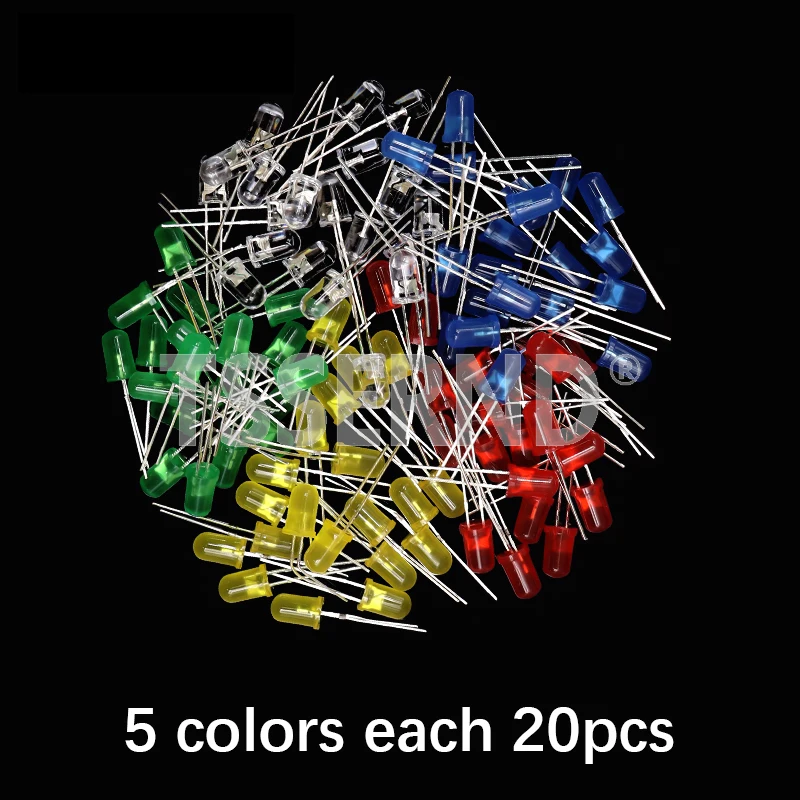 3mm 5mm LED White Green Red Blue Yellow Orange Diode Assorted Kit F3 F5 Leds Light Emitting Diodes electronic sample set