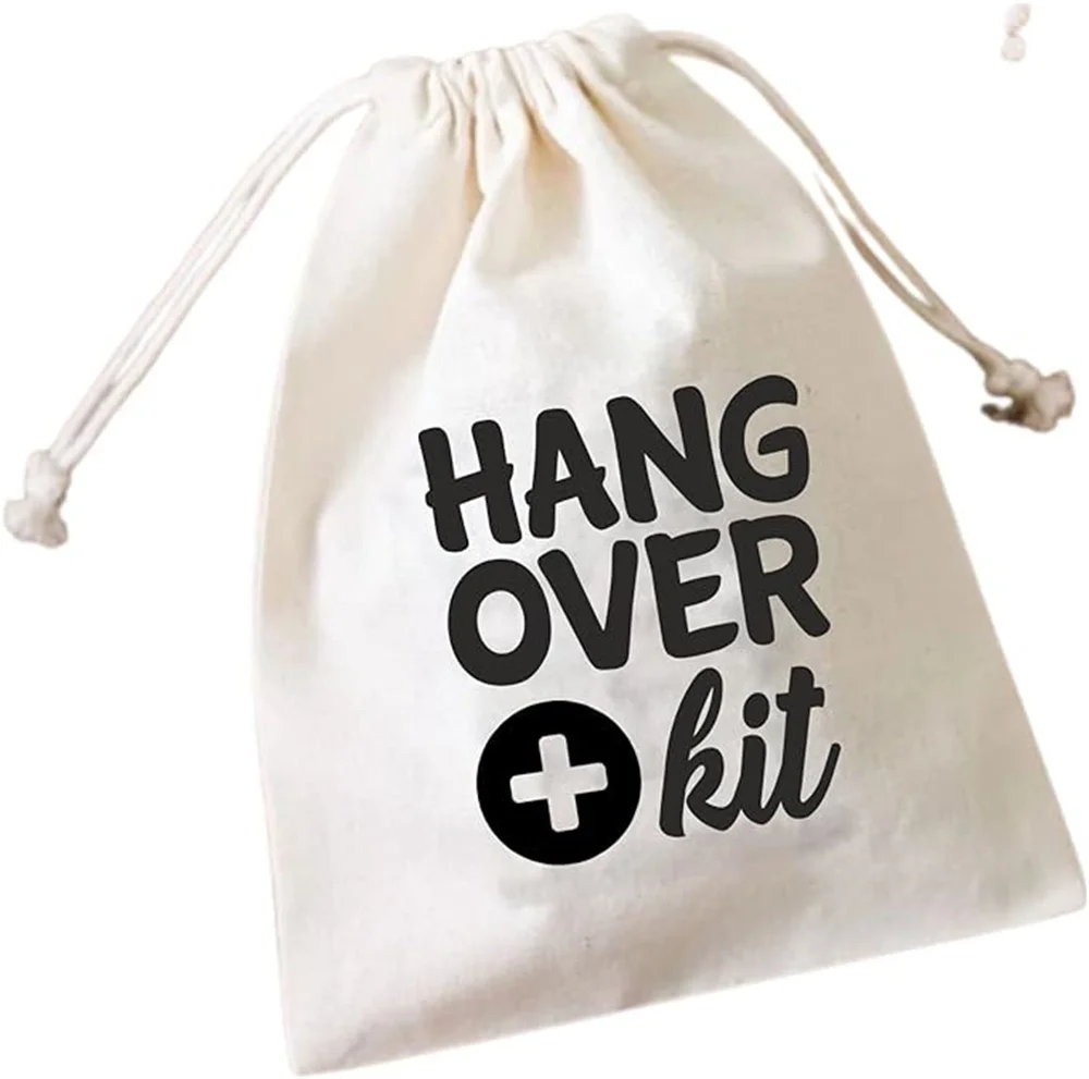 Hangover Kit | Cotton Favor Bags | Survival Kit | Recovery Kit | Muslin Drawstring Bags, Bachelorette Party Hangover Kit Bags, W