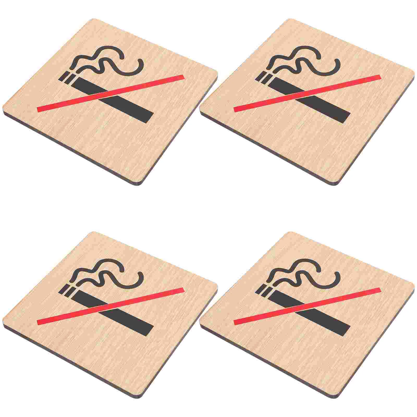 

4 Pcs No Smoking Sign Wooden Car Stickers Reminding Signs for Hotel Wall Warning Gas Station Doorplate