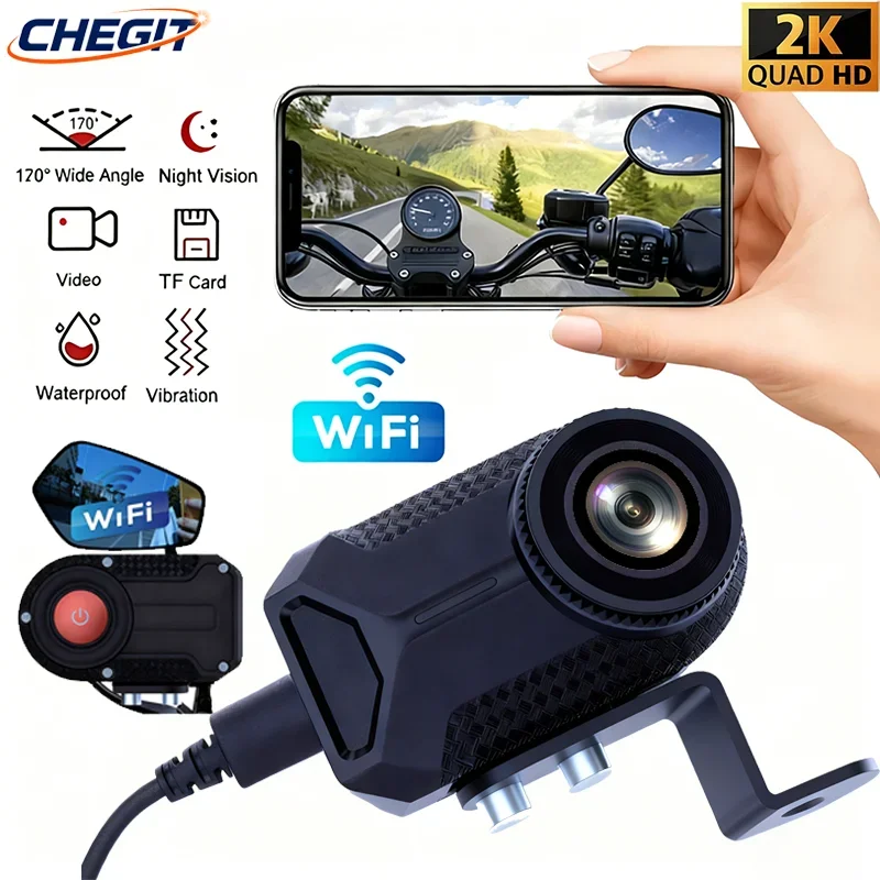 

Водонепроницаемый видеорегистратор для мотоцикла 2K HD IP66 DVR 170 ° Широкоугольный объектив с циклической записью, Wi-Fi, поддержка G-сенсора ночного видения, 32 ГБ, 64 ГБ