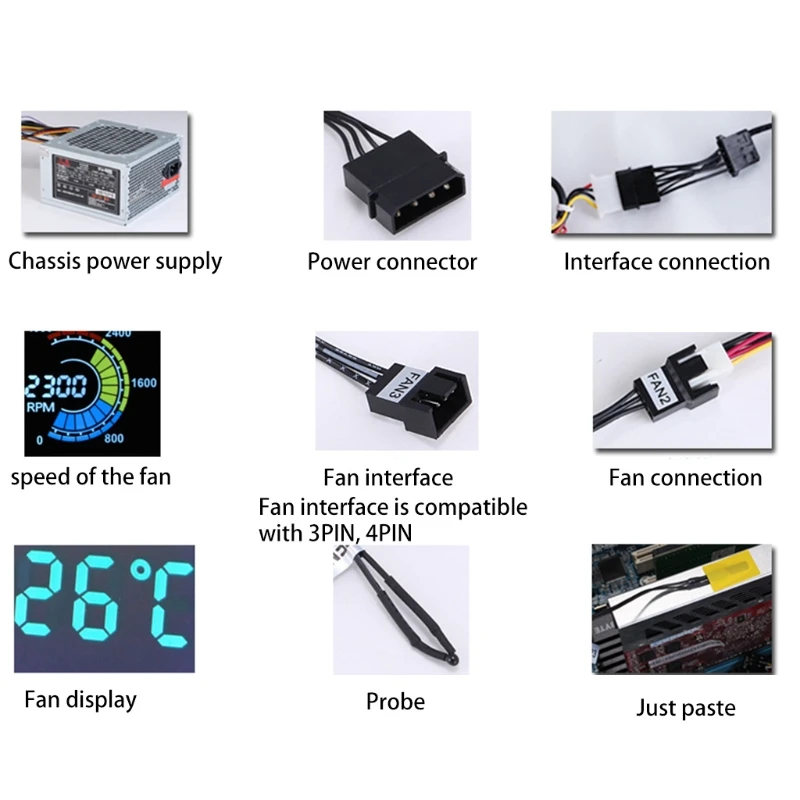 50W Multi-Function PC CPU 5 Channel Fans Controller for Touch Screen LCD Fan Temp Speed Adjuster Front Panel 5.25