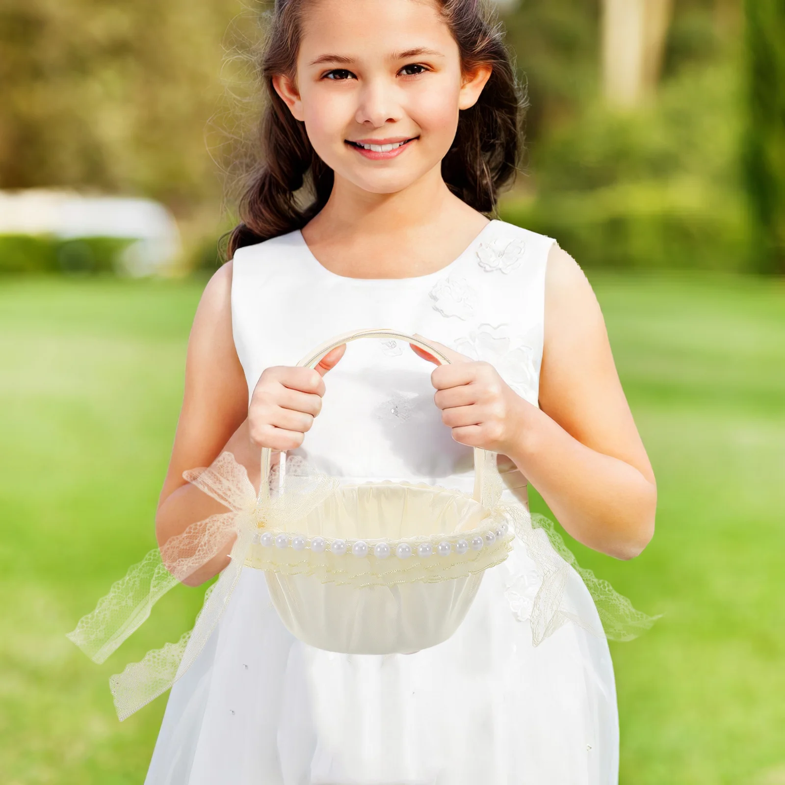 

Satin Gold Wedding Flower Girl Basket Small Lace Basket Elegant Petal Holder for Ceremony Rustic Baskets for Wedding