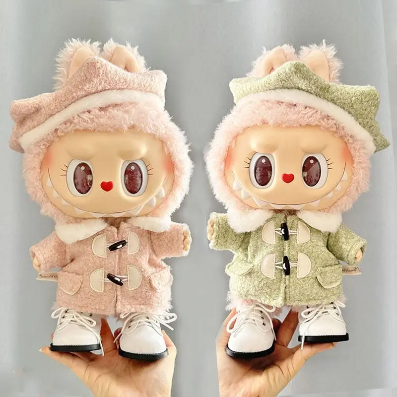 Cute Doll Clothes Outfit Accessories For 38cm Labubu Mokoko Plush Idol Doll's Winter Tweed Coat Hat Suit Dolls Accessories