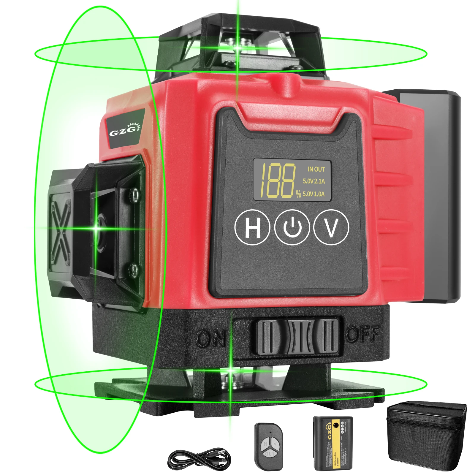 

GZG 16-Line Laser Level Pro, USB Cable 18650 Lithium Battery, 0.4-1mW Green Beam for Construction, DIY Projects
