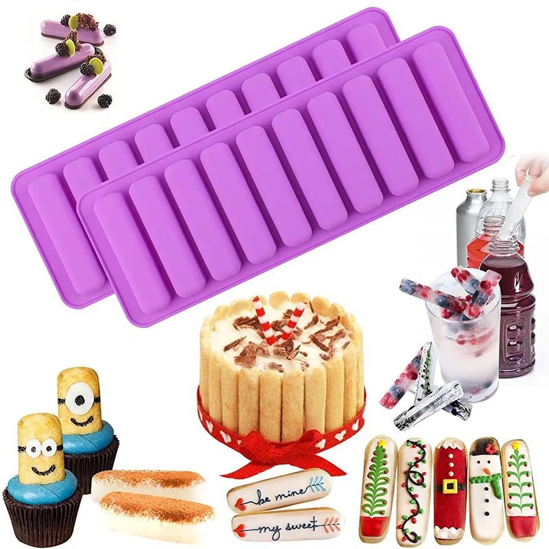 

2 PCS Long Strips Silicone Mold Cookie Molds Chocolate Rectangular Cereal Bar Molds Ice Cube Tray Jelly Cake Baking Tools